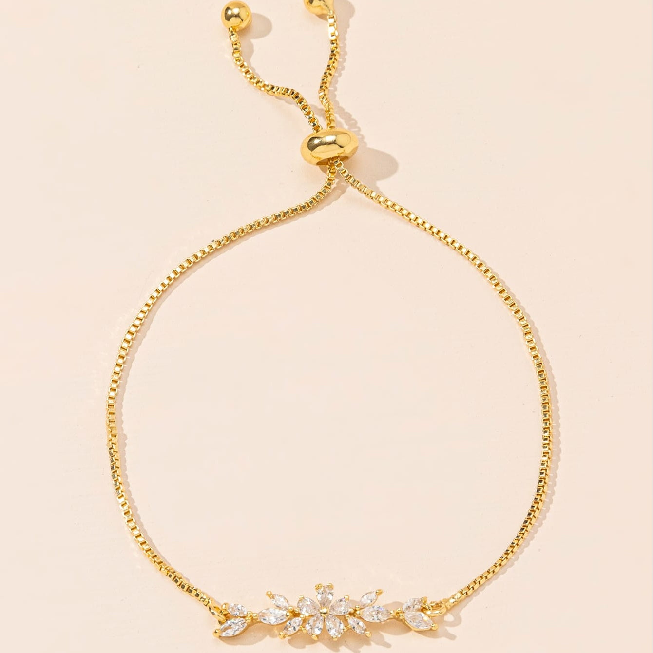 1pcs Fashionable Zircon Bracelet Silver Flower Leaf Drawstring Design Chain Inlaid Gold-plated Bracelet Suitable For Women's Daily Holiday Wear