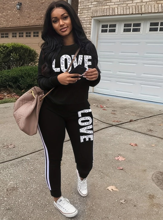 Chic Love Letter Printed Womens Two-piece Set