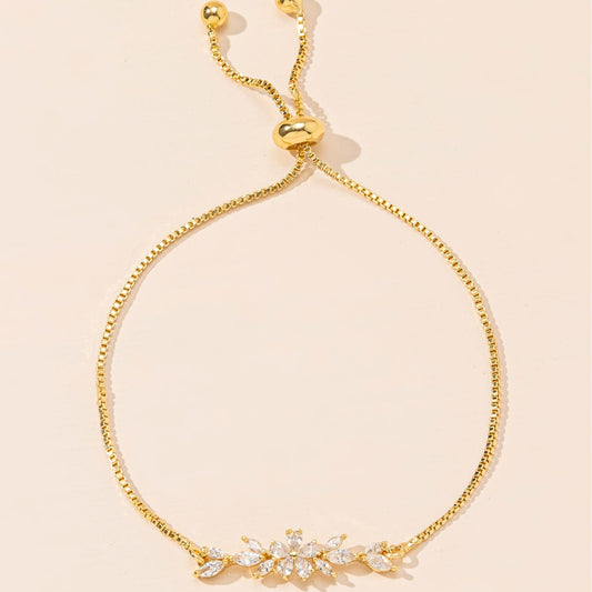 1pcs Fashionable Zircon Bracelet Silver Flower Leaf Drawstring Design Chain Inlaid Gold-plated Bracelet Suitable For Women's Daily Holiday Wear