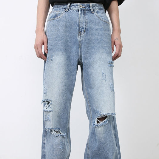 American Retro High Street Fashion Brand Ripped Jeans For Men