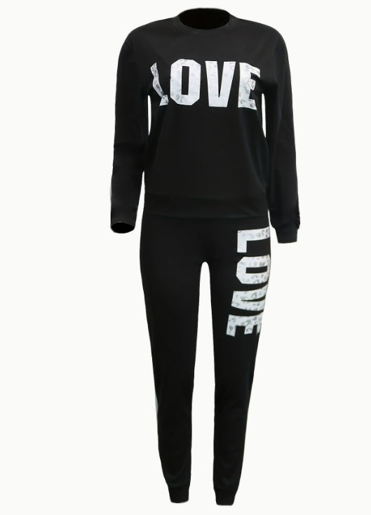 Chic Love Letter Printed Womens Two-piece Set